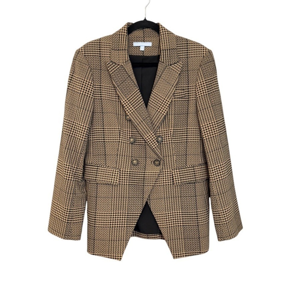 Antonio Melani Houndstooth Plaid Blazer 10 Brown Double Breasted Career Academia